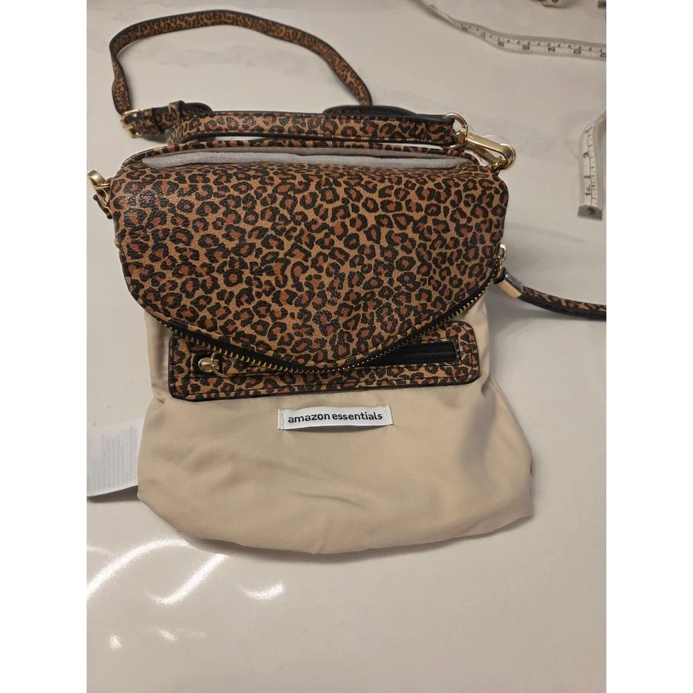 Leopard Print Foldover Crossbody Bag with Zipper Detail Brown Animal Print